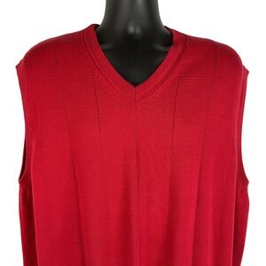 Cotton Traders Men's Red V Neck Sleeveless Sweater Vest XL 100% Cotton‎ Golf